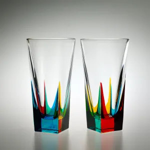 Fusion Tall Drink Glasses, Set of 2, Hand Painted Crystal, Made in Italy