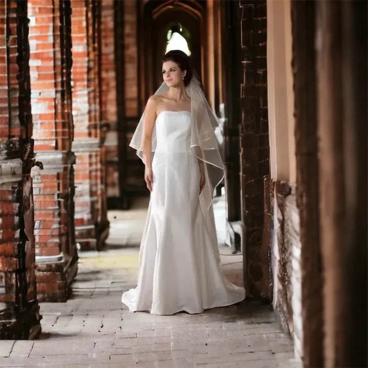 Hand crafted Luxurious Ivory two tier satin edged Wedding veil, minimalist Ivory Veil