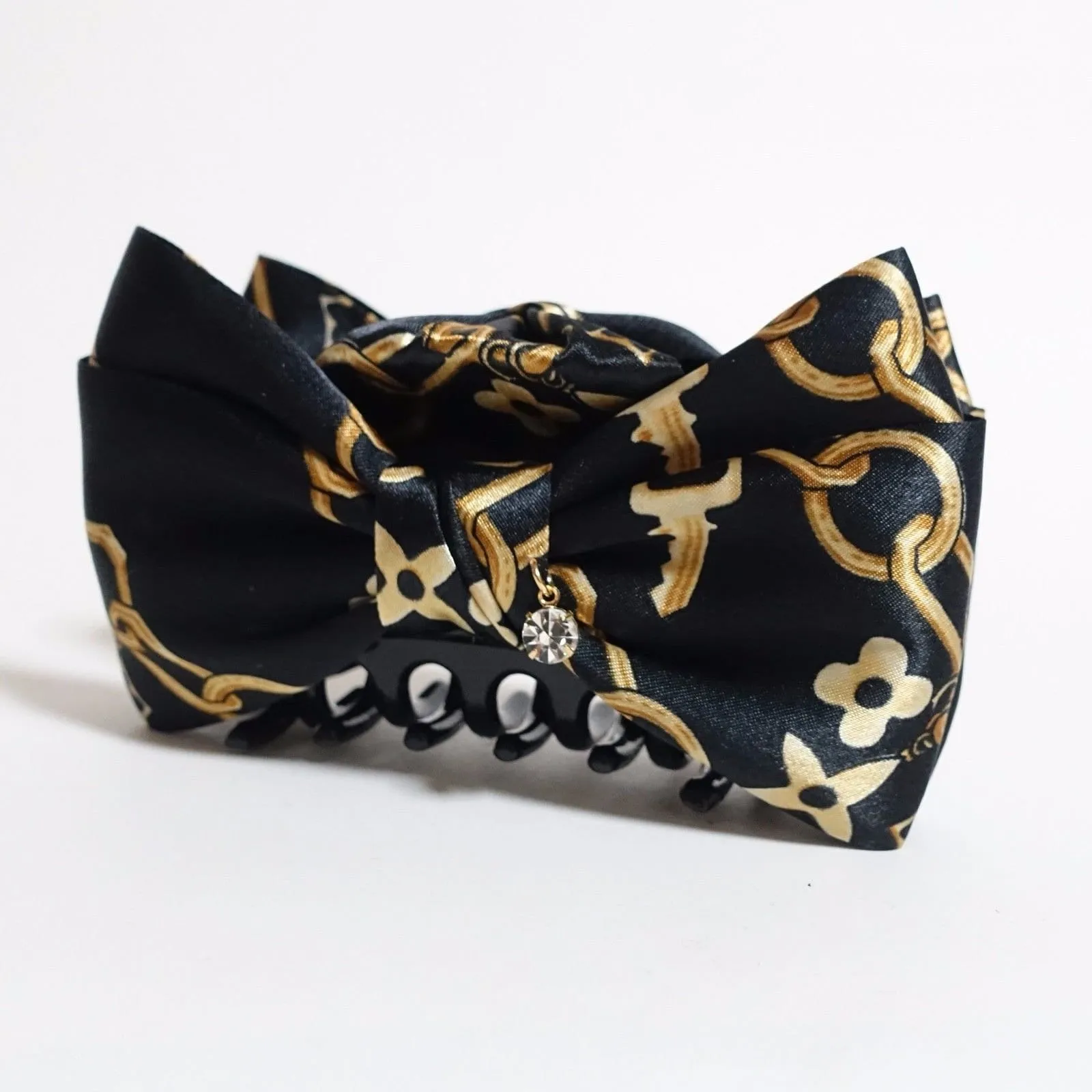 Handmade Chain Print Satin Hair Bow Hair Claw Clip Women Fashion Hair Accessories