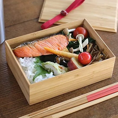 Japanese Wooden Bento Box Natural Bamboo 500ml Red