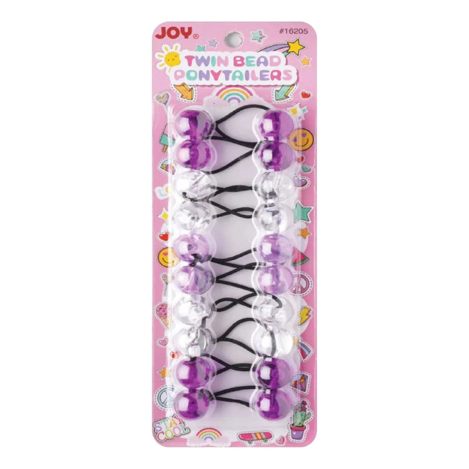 Joy Twin Beads Ponytailers 10Ct Asst Purple Clear