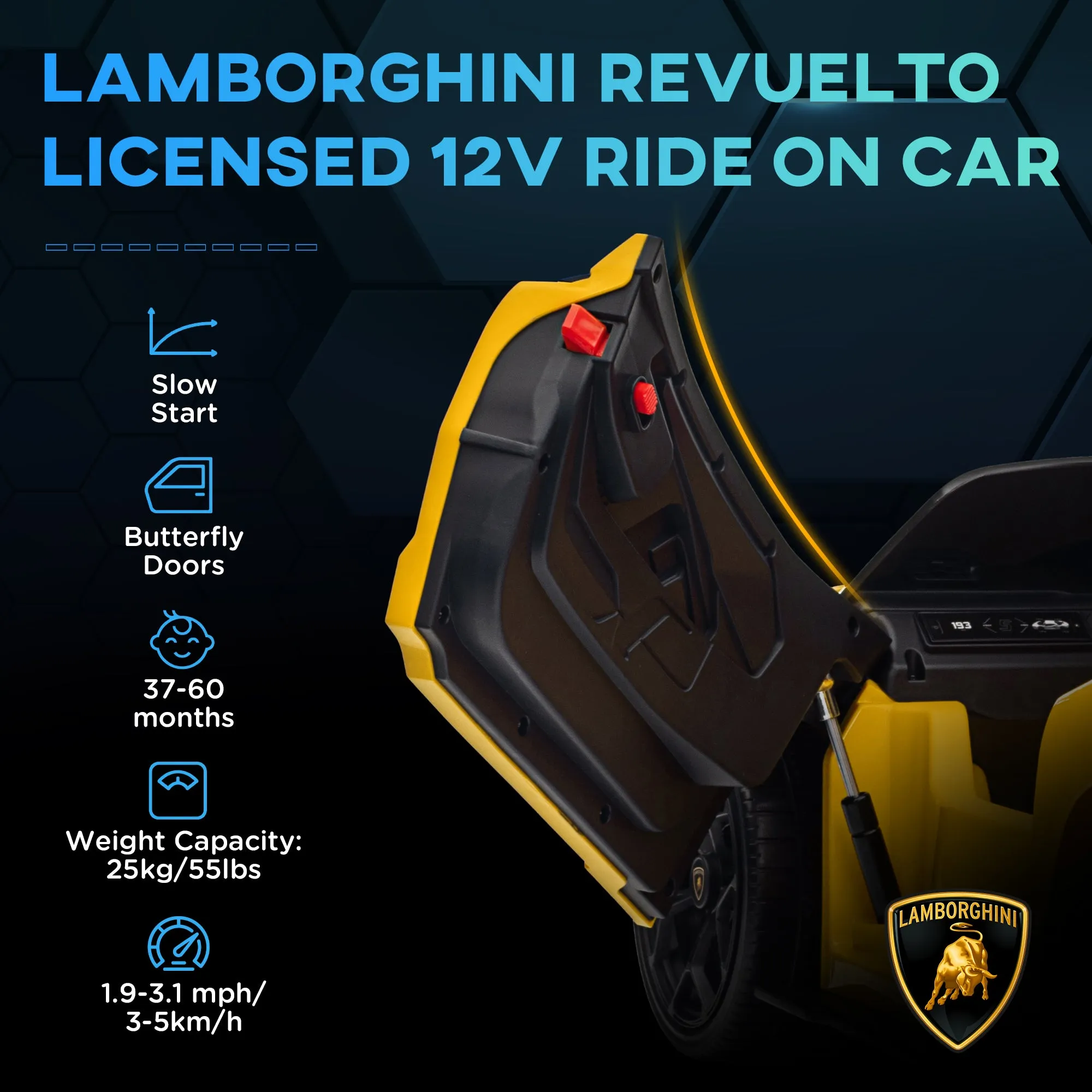 Lamborghini Revuelto Licensed Ride on Car w/ Suspension Yellow