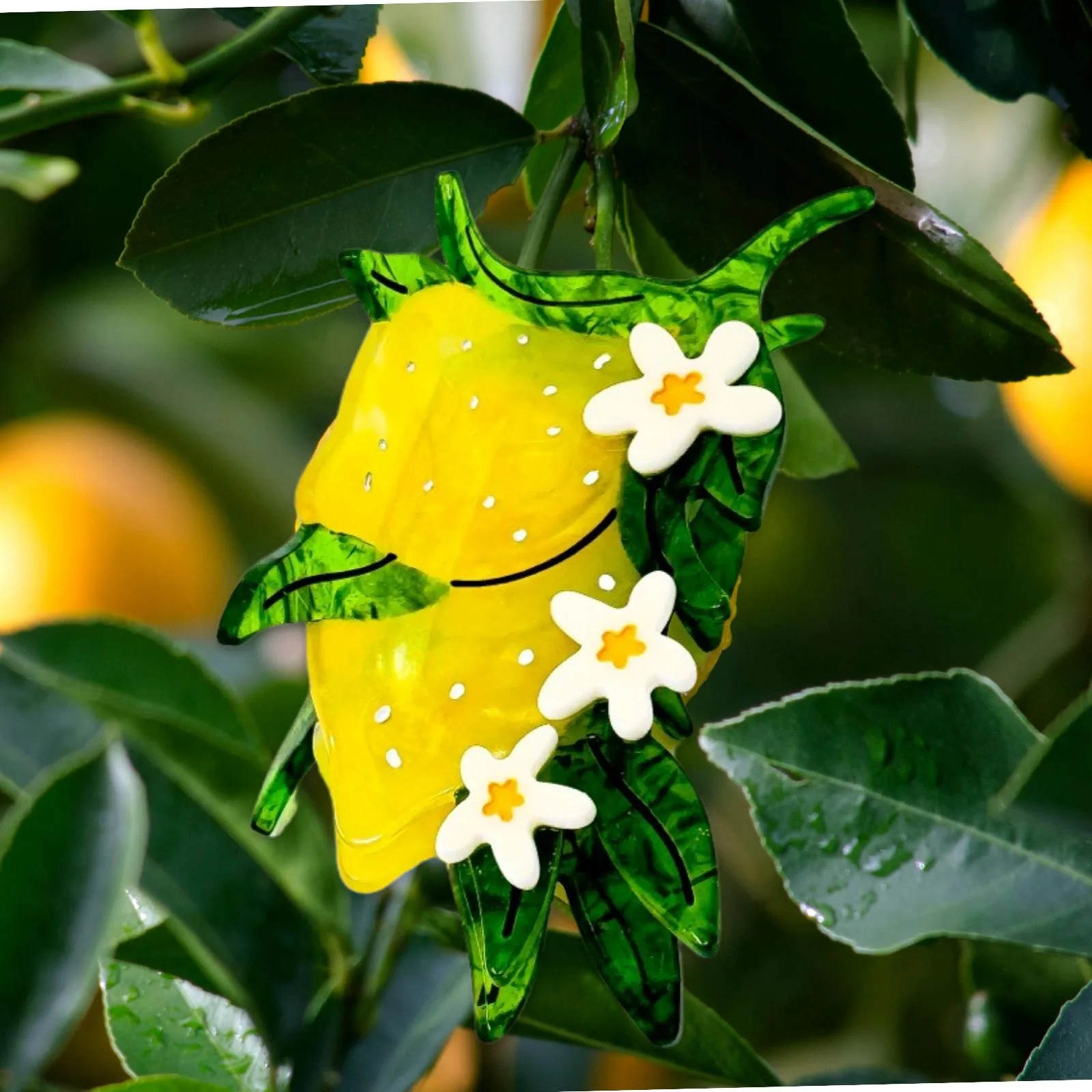 Large Lemon and Flowers Hair Claw Clip