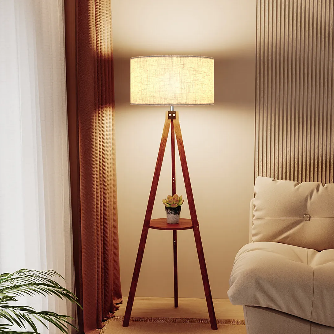 Lepower-tec Wooden Tripod Floor Lamp with Shelf