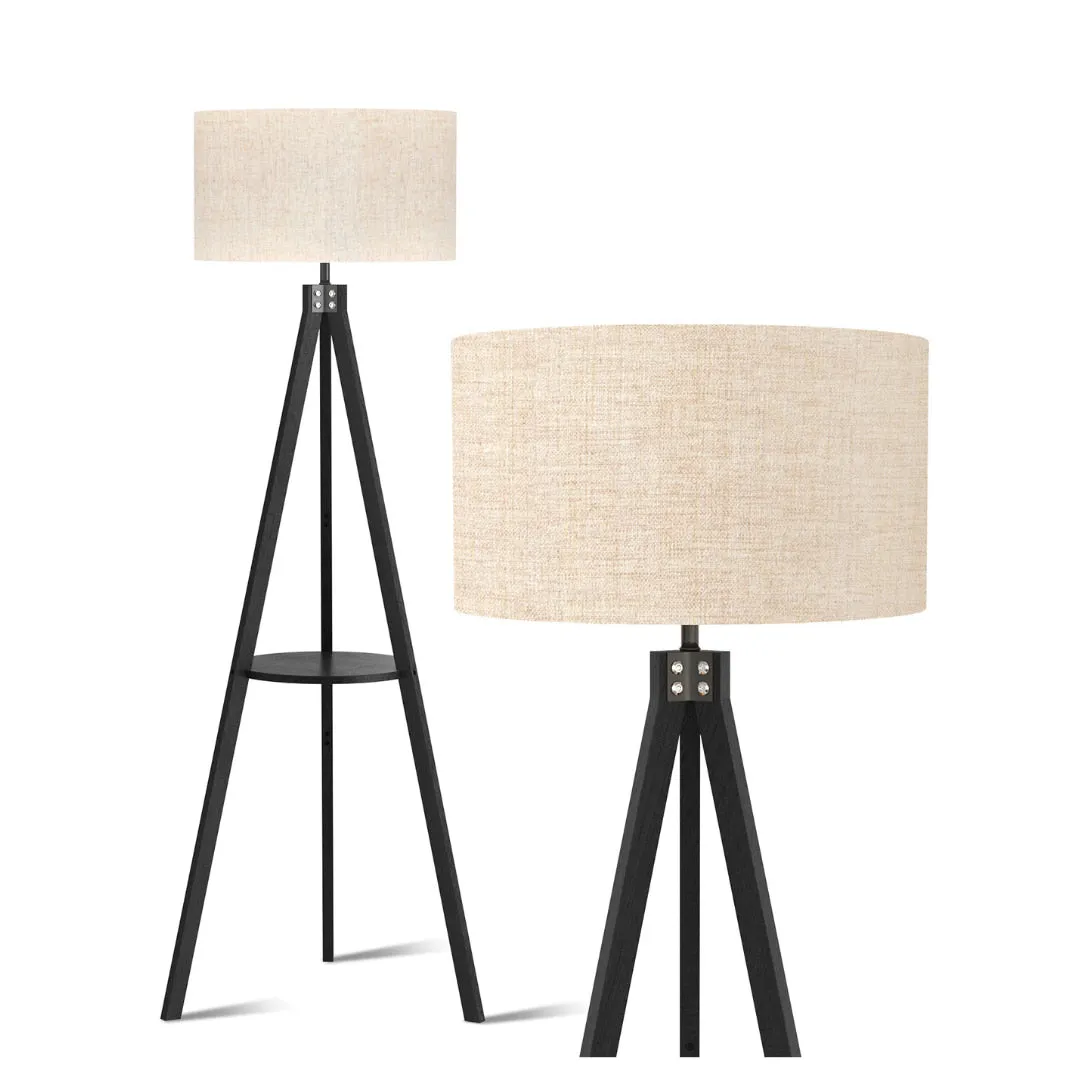 Lepower-tec Wooden Tripod Floor Lamp with Shelf