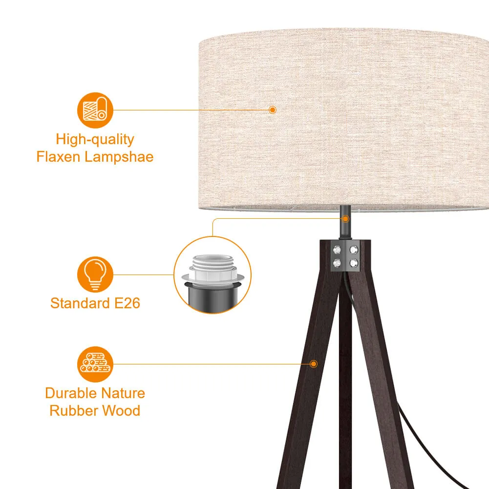 Lepower-tec Wooden Tripod Floor Lamp with Shelf