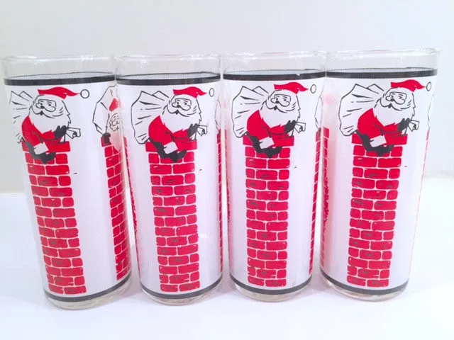 Libbey - Mid-Century Santa Stuck in Chimney Glasses (Set of 4)