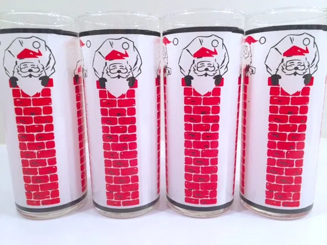 Libbey - Mid-Century Santa Stuck in Chimney Glasses (Set of 4)