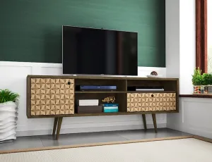 Liberty 70.86" Mid-Century - Modern TV Stand with 4 Shelving Spaces and 1 Drawer in Rustic Brown and 3D Brown Prints