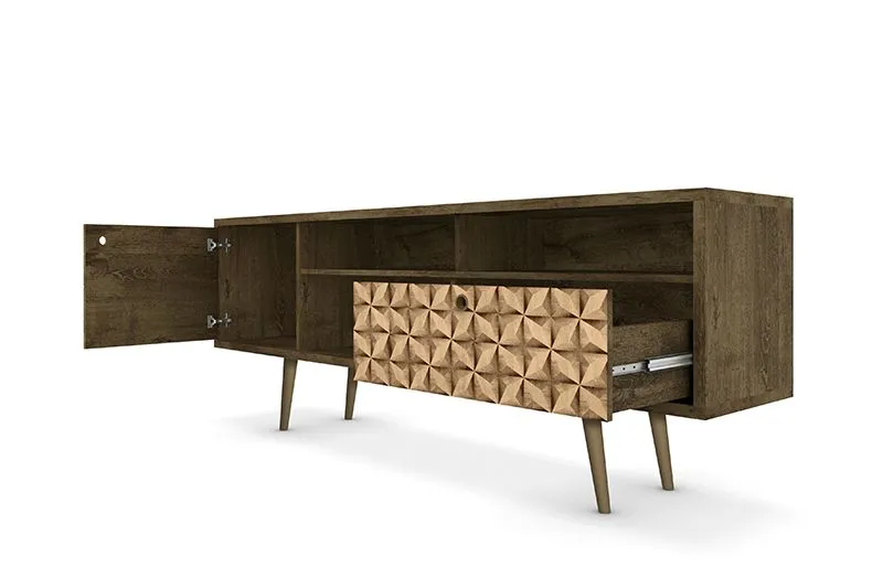 Liberty 70.86" Mid-Century - Modern TV Stand with 4 Shelving Spaces and 1 Drawer in Rustic Brown and 3D Brown Prints