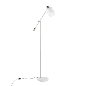 Marcel Contemporary/Glam Floor Lamp in White Marble and Nickel Metal with Clear and Frosted Glass Shade by LumiSource