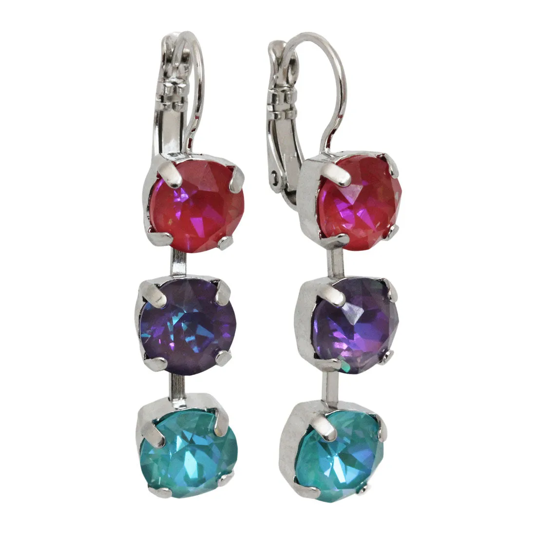 Mariana "Sun-Kissed Rainbow" Rhodium Plated Three Stone Crystal Earrings, 1440/1 168-1ro