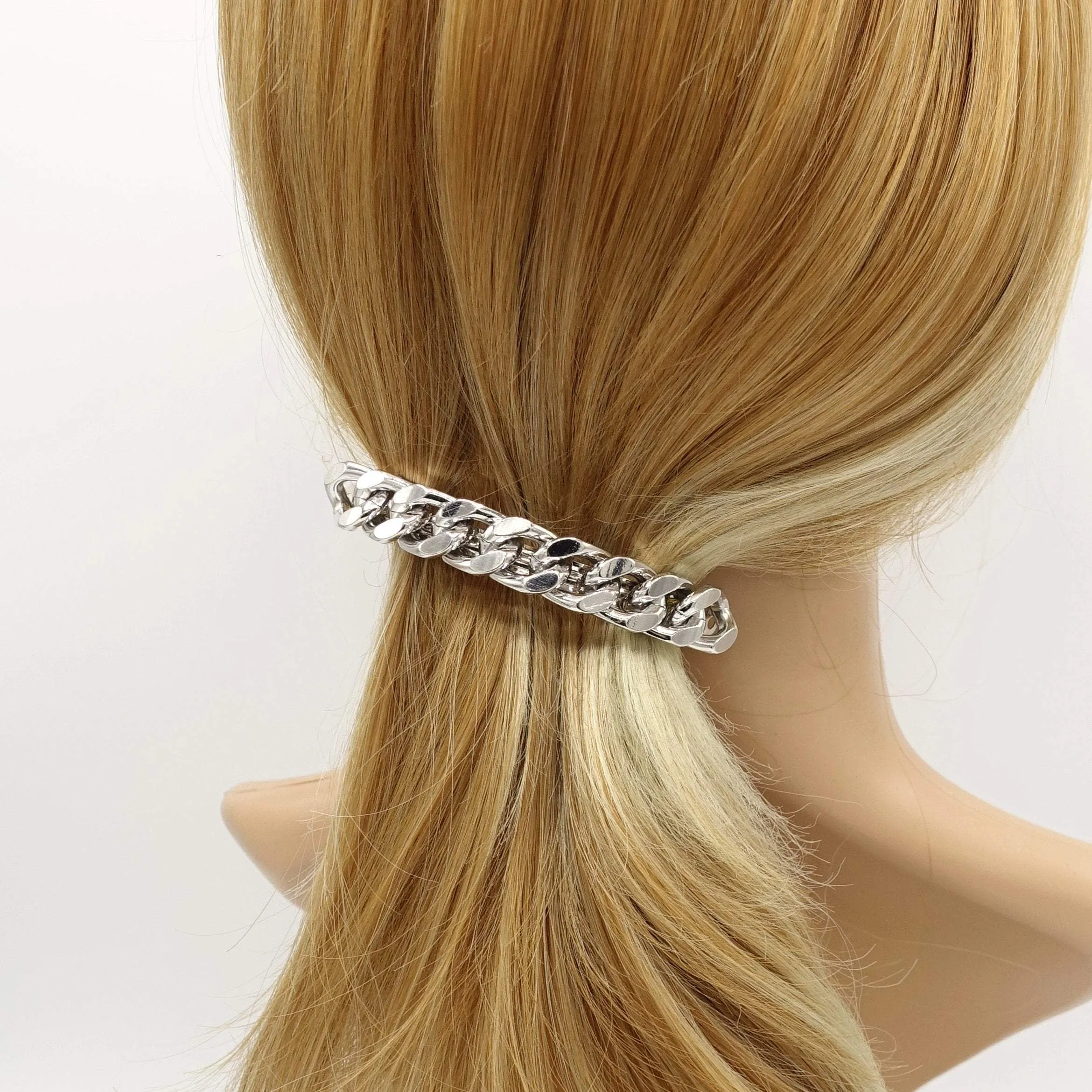 metal chain embellished hair barrette for women