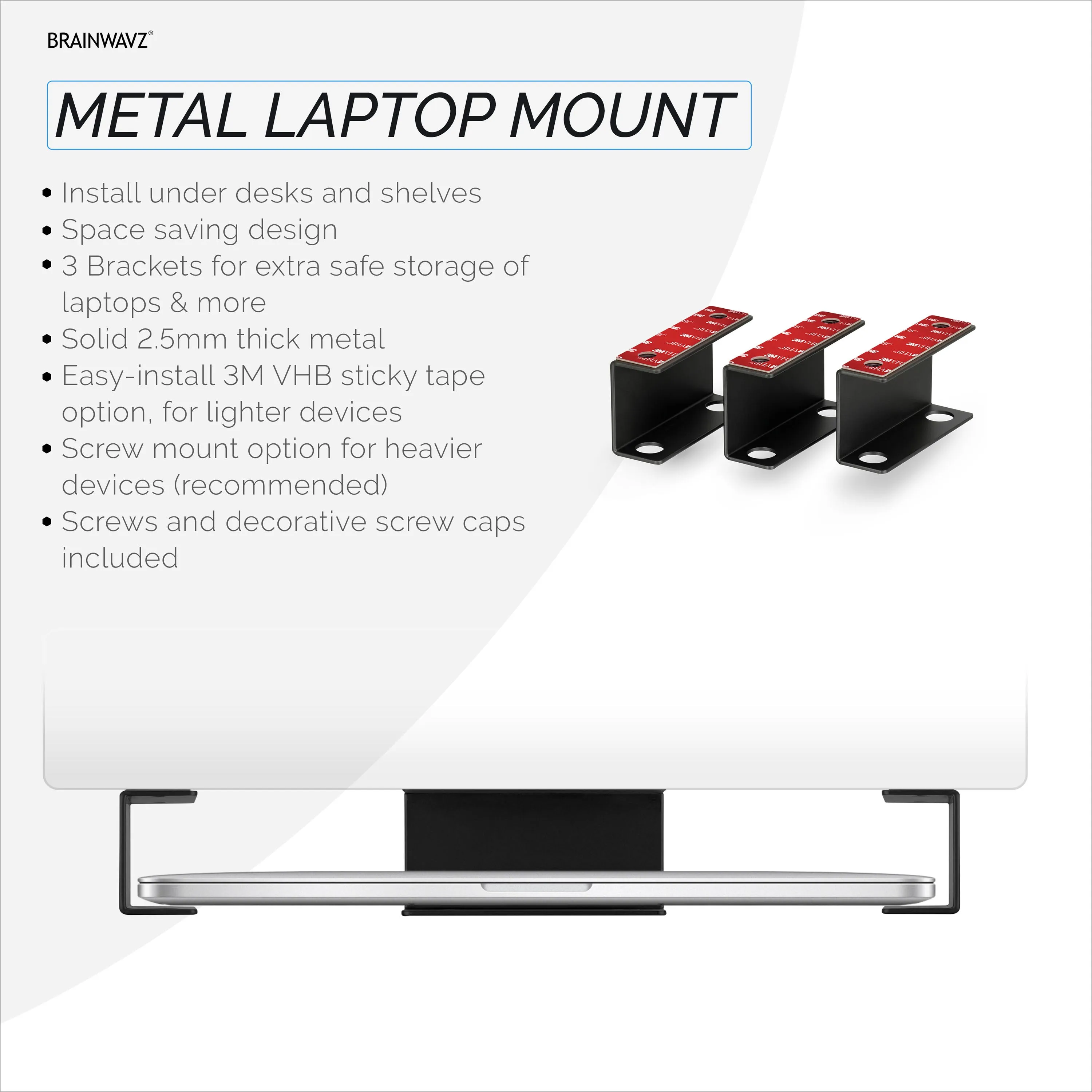 Metal Under Desk Laptop Holder, Mount For Devices like Laptops, Macbooks Surface Keyboard Routers Modems Cable Box Network Switch & More