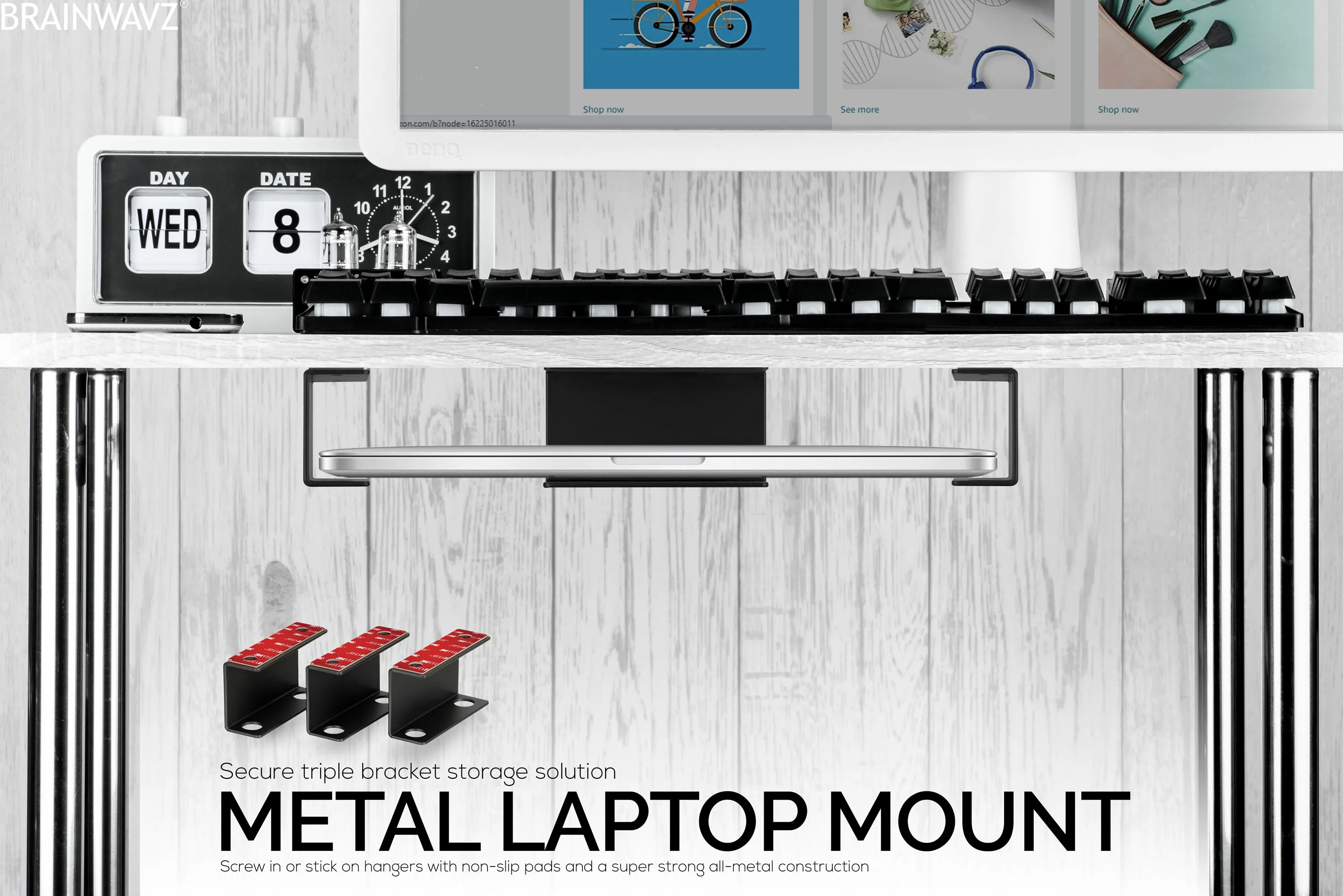 Metal Under Desk Laptop Holder, Mount For Devices like Laptops, Macbooks Surface Keyboard Routers Modems Cable Box Network Switch & More