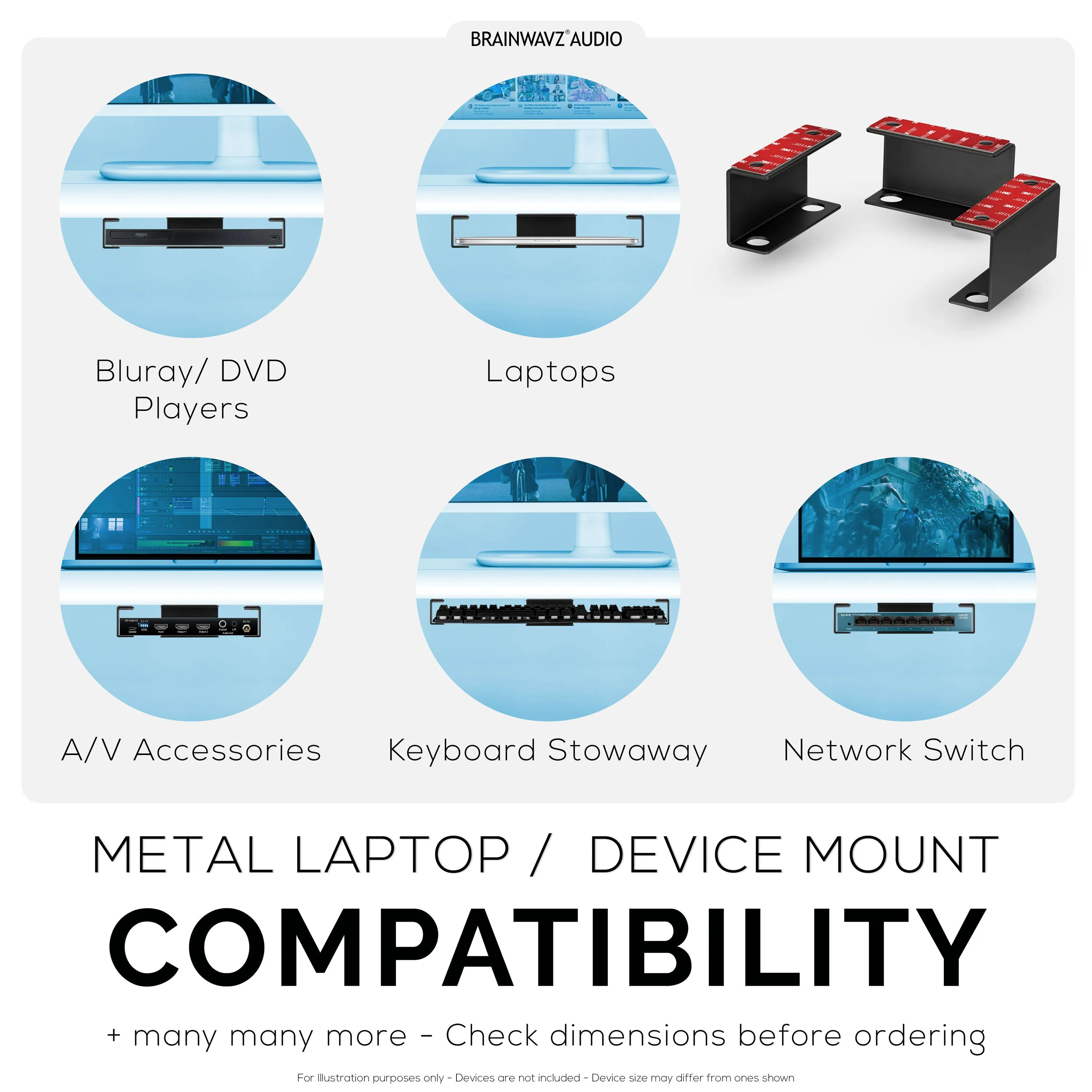 Metal Under Desk Laptop Holder, Mount For Devices like Laptops, Macbooks Surface Keyboard Routers Modems Cable Box Network Switch & More