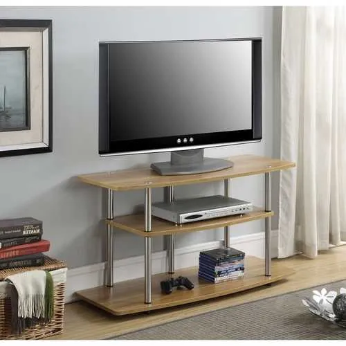 Modern Wood Metal TV Stand Entertainment Center in Light Oak Finish