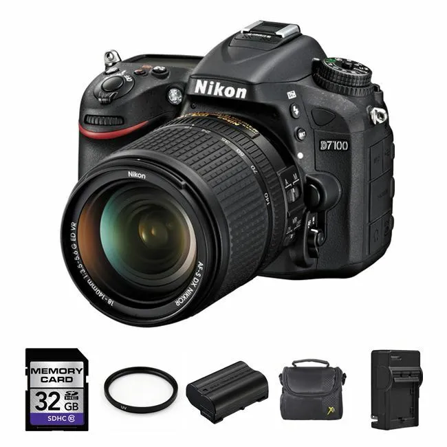 Nikon D7100 DSLR Camera w/18-140mm VR DX Lens   2 Batteries, 32GB Bundle