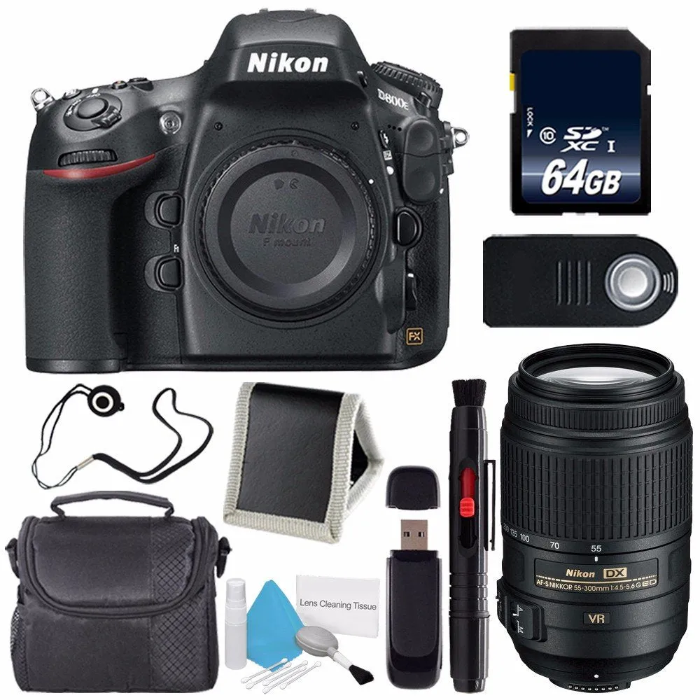 Nikon D800E Digital Camera (Body Only) (International Model)   Nikon AF-S DX 55-300mm f/4.5-5.6G ED VR Lens   64GB Memory Card