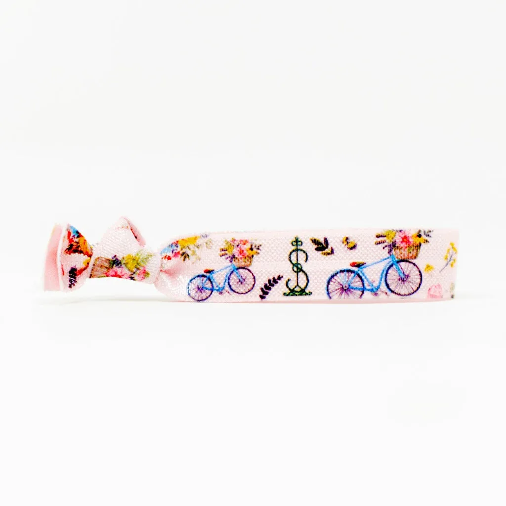 Parisian Bike and Flowers Hair Tie