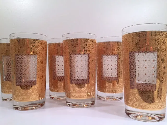 Pasinski Signed Mid-Century 22-Karat Gold Highball Glasses (Set of 6)