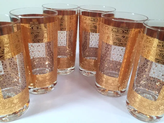 Pasinski Signed Mid-Century 22-Karat Gold Highball Glasses (Set of 6)