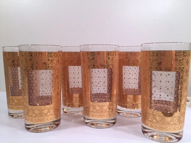 Pasinski Signed Mid-Century 22-Karat Gold Highball Glasses (Set of 6)