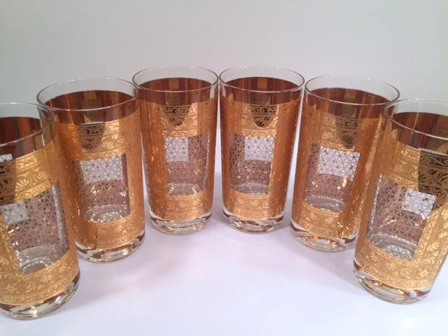 Pasinski Signed Mid-Century 22-Karat Gold Highball Glasses (Set of 6)