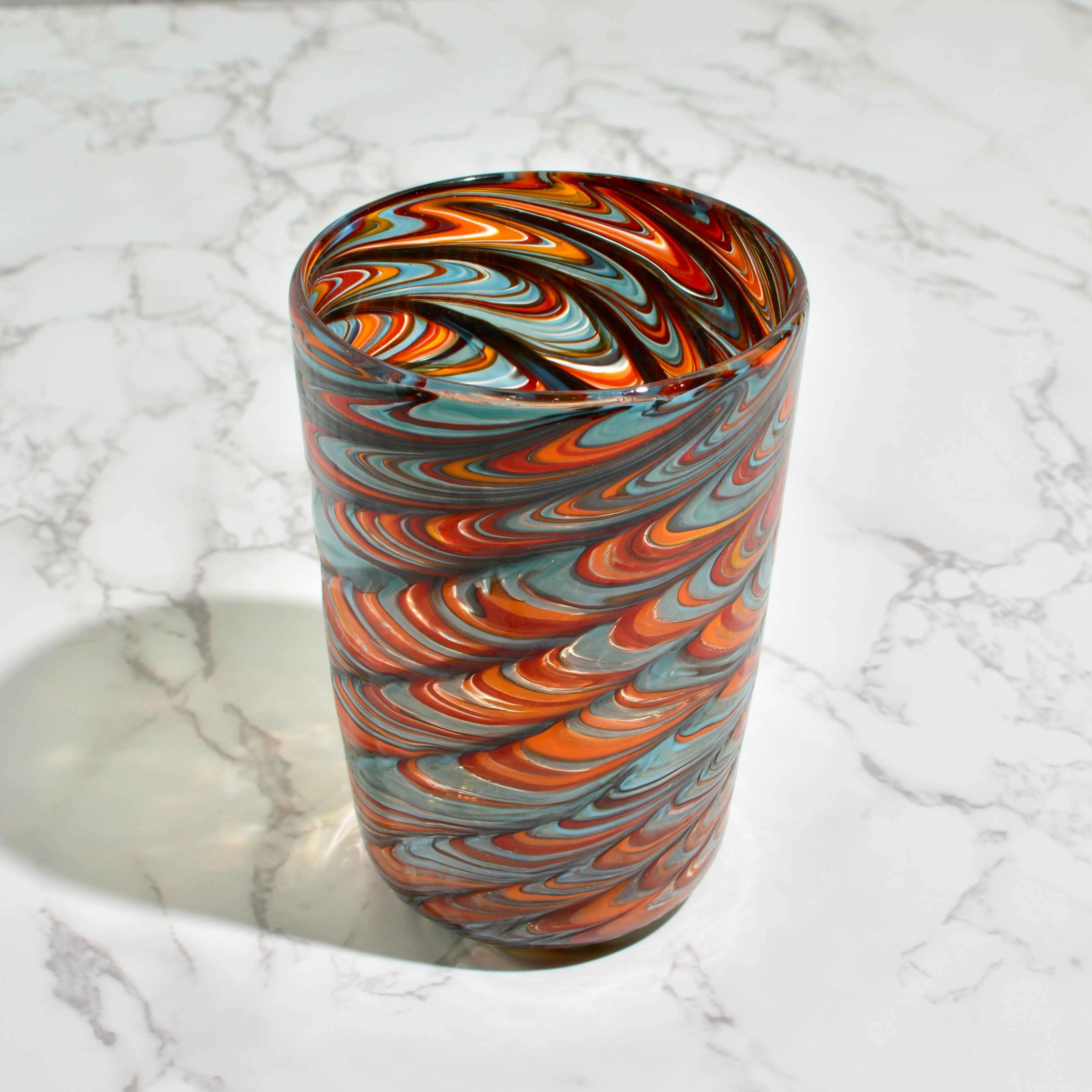 Pavone Murano Glass Tumbler, Multi-Dark Marbled Glass