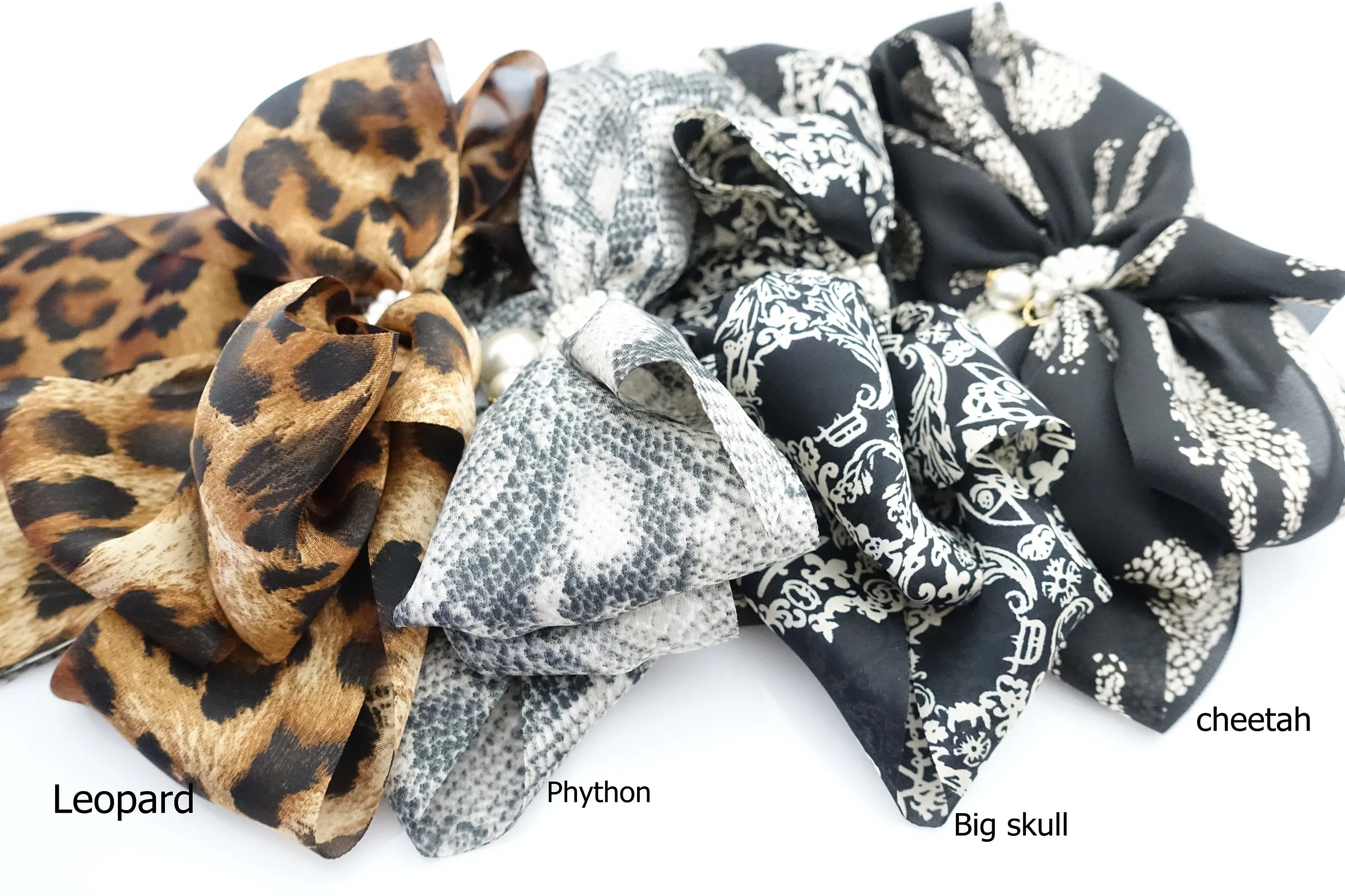 Scarf pattern print chiffon bow french hair barrette women hair accessory leopard python skull hair bow