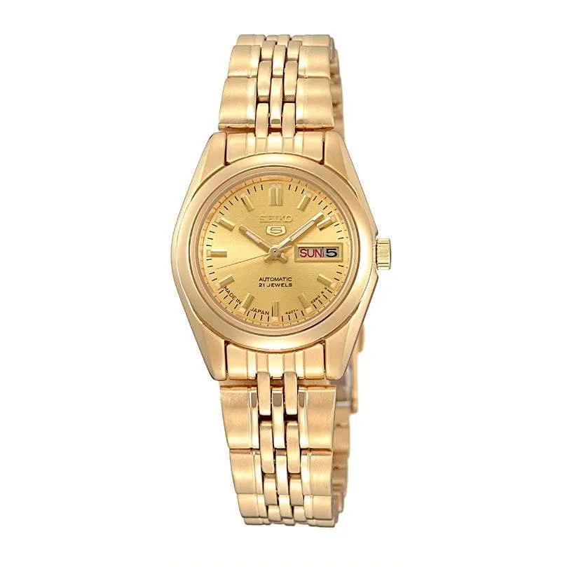 Seiko 5 Women Automatic Gold Tone Stainless Steel Band Watch SYMA38K1