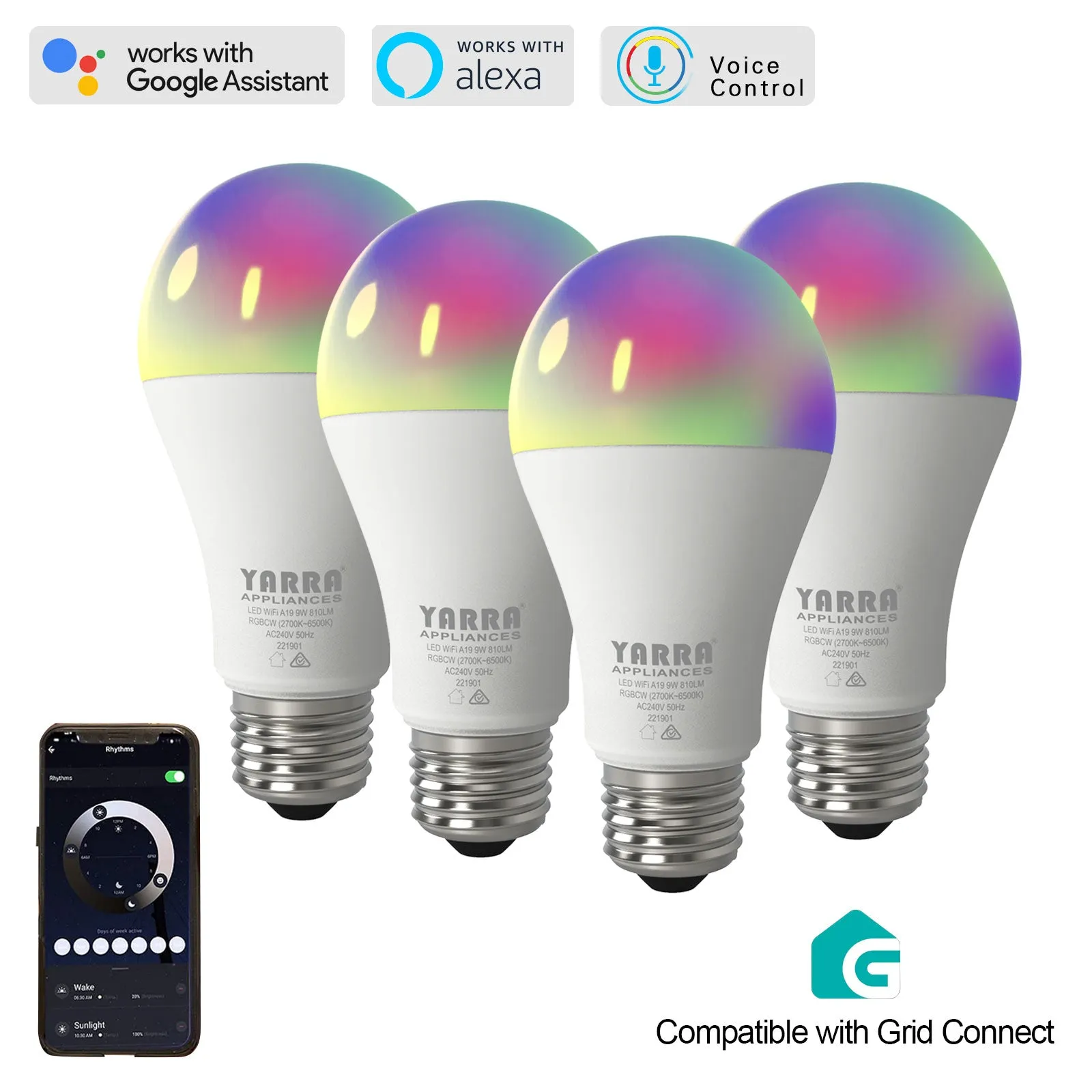 Smart WiFi A19 Pearl Shape 9W E27 RGBCW Changeable Compatible with Alexa, Google Home No Hub Required