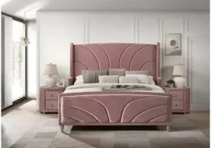 Stanley Fully Upholstered King Bed, Pink Velvet