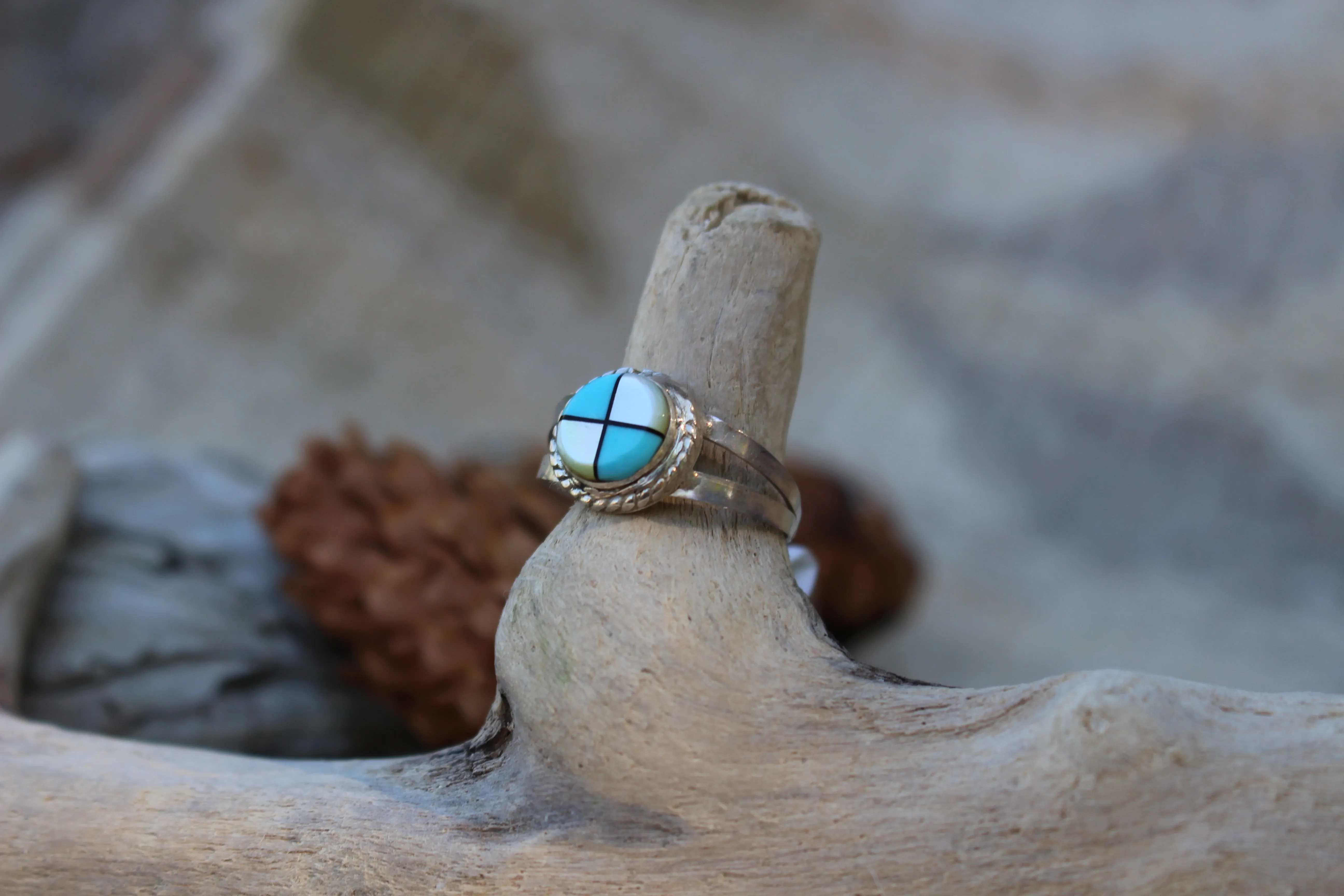 Turquoise and White Shell Ring