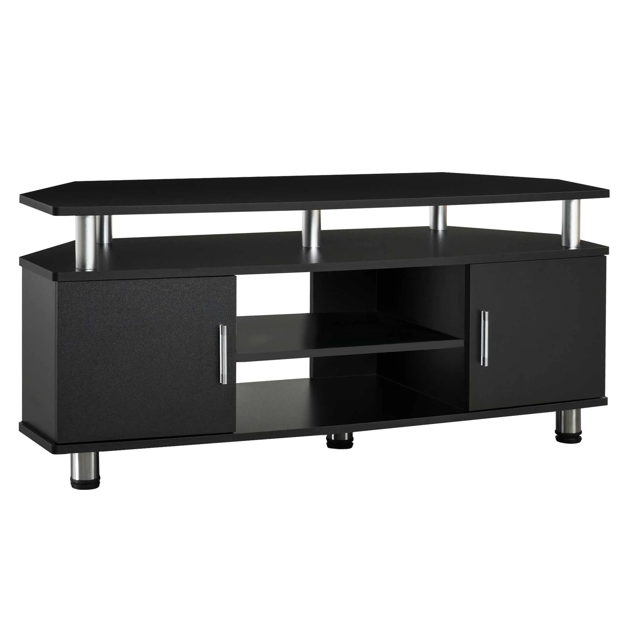 TV Unit Cabinet for TVs up to 55 Inch, Entertainment Center with 2 Storage Shelves and Cupboards, for Living Room, Black