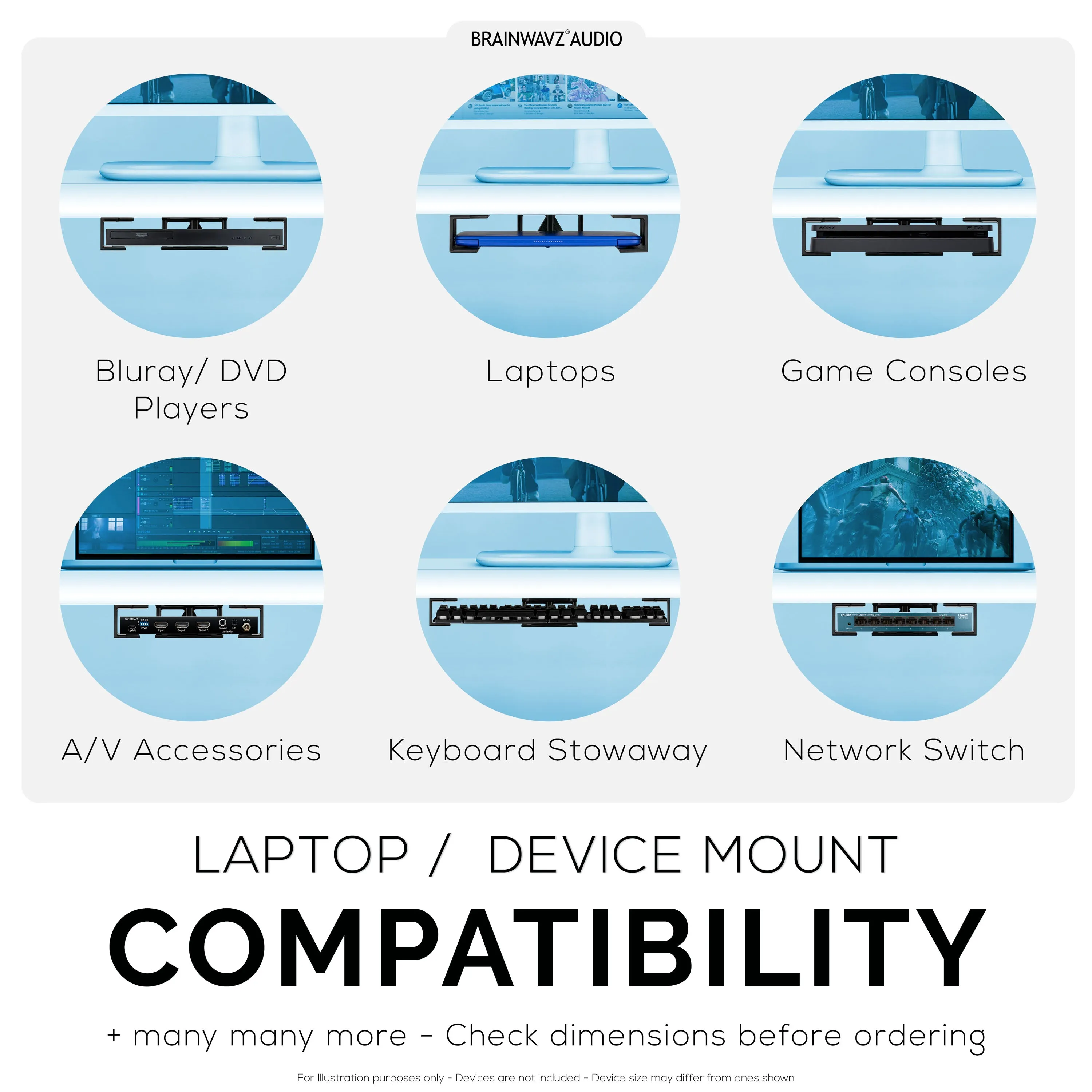 Under Desk Laptop Holder Mount with Adhesive & Screws For Devices like Laptops Macbooks Surface Keyboard Routers Modem Cable Box Network Switch & More