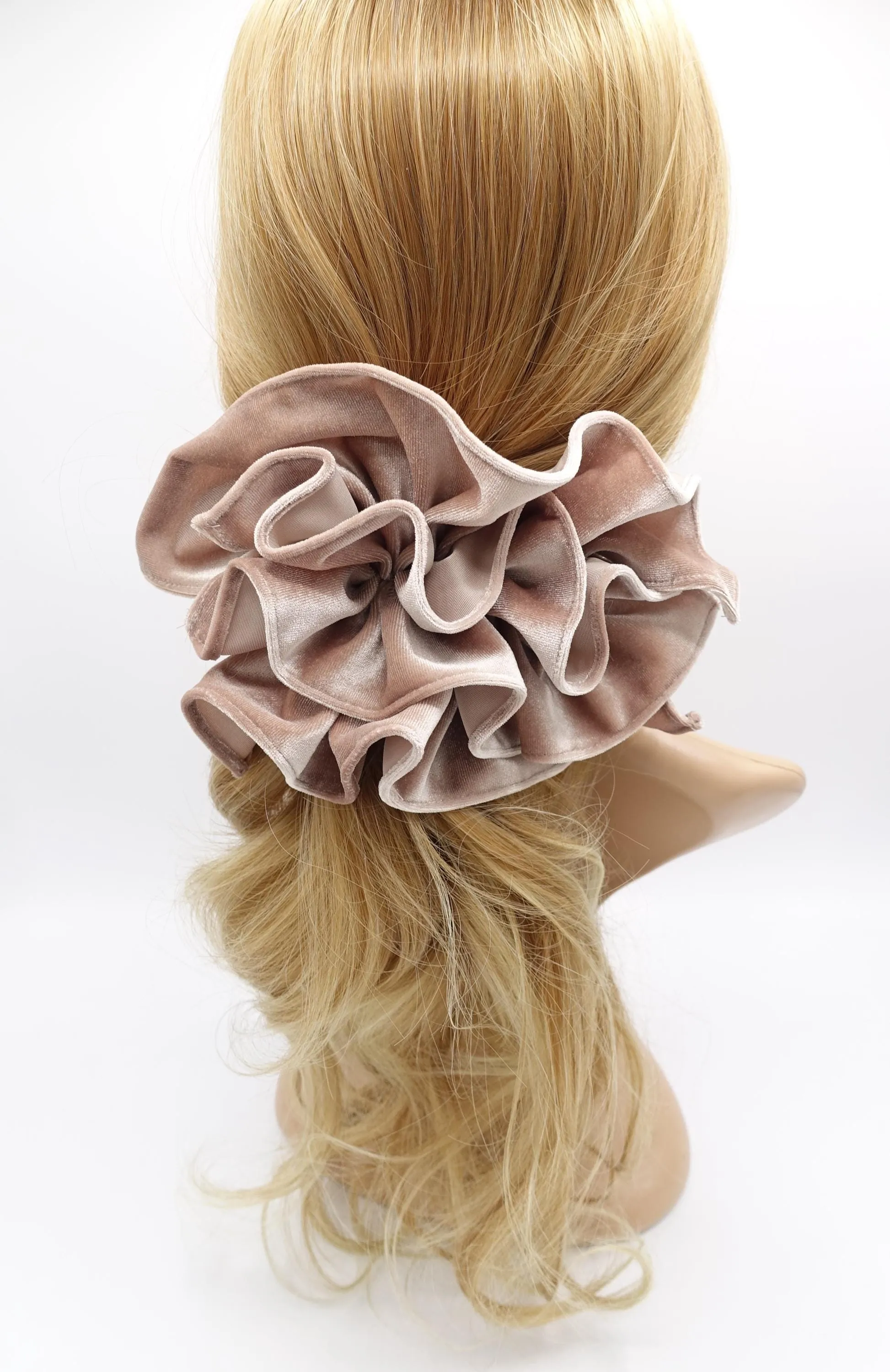 velvet ruffle bow barrette for women