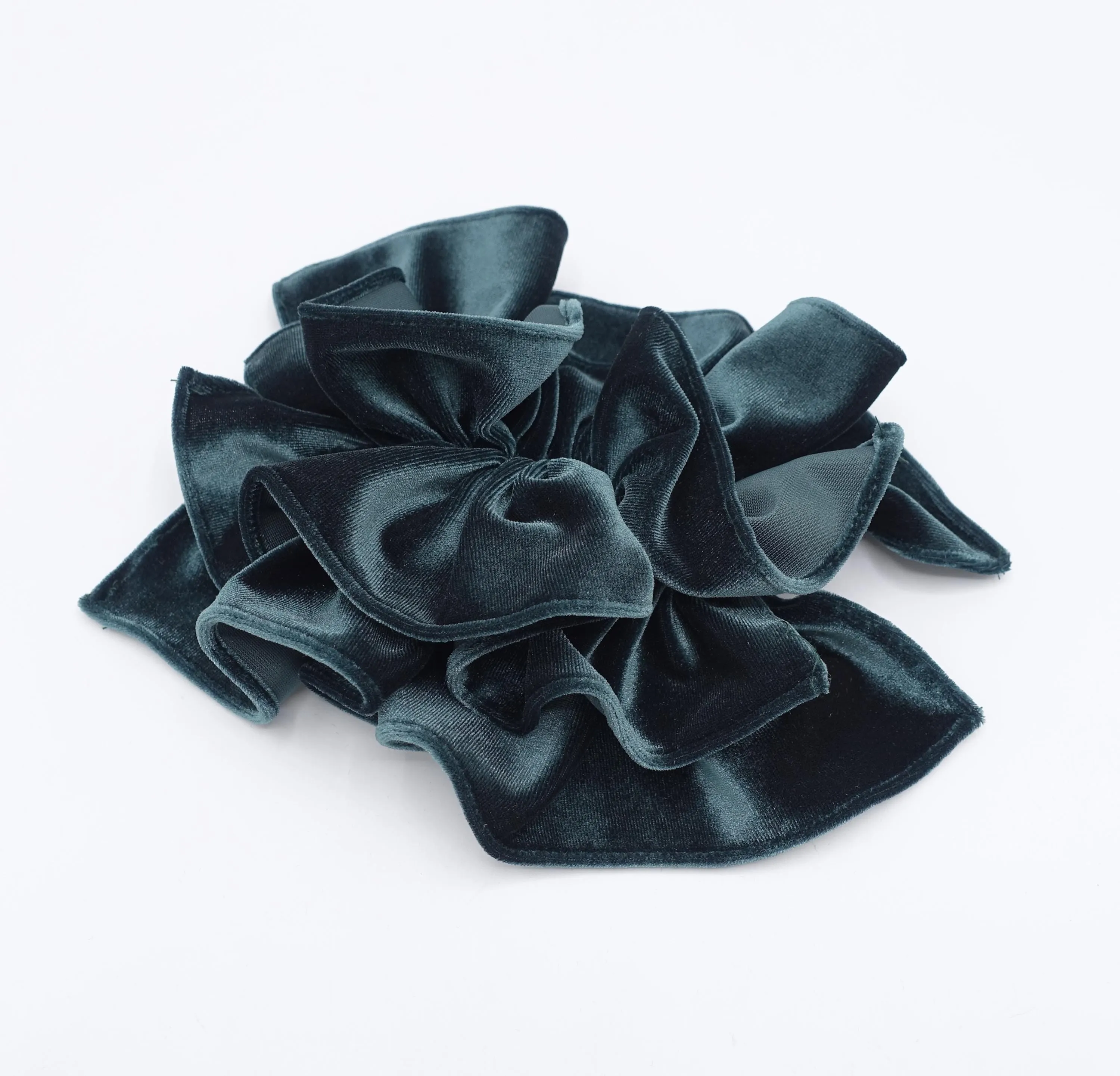 velvet ruffle bow barrette for women