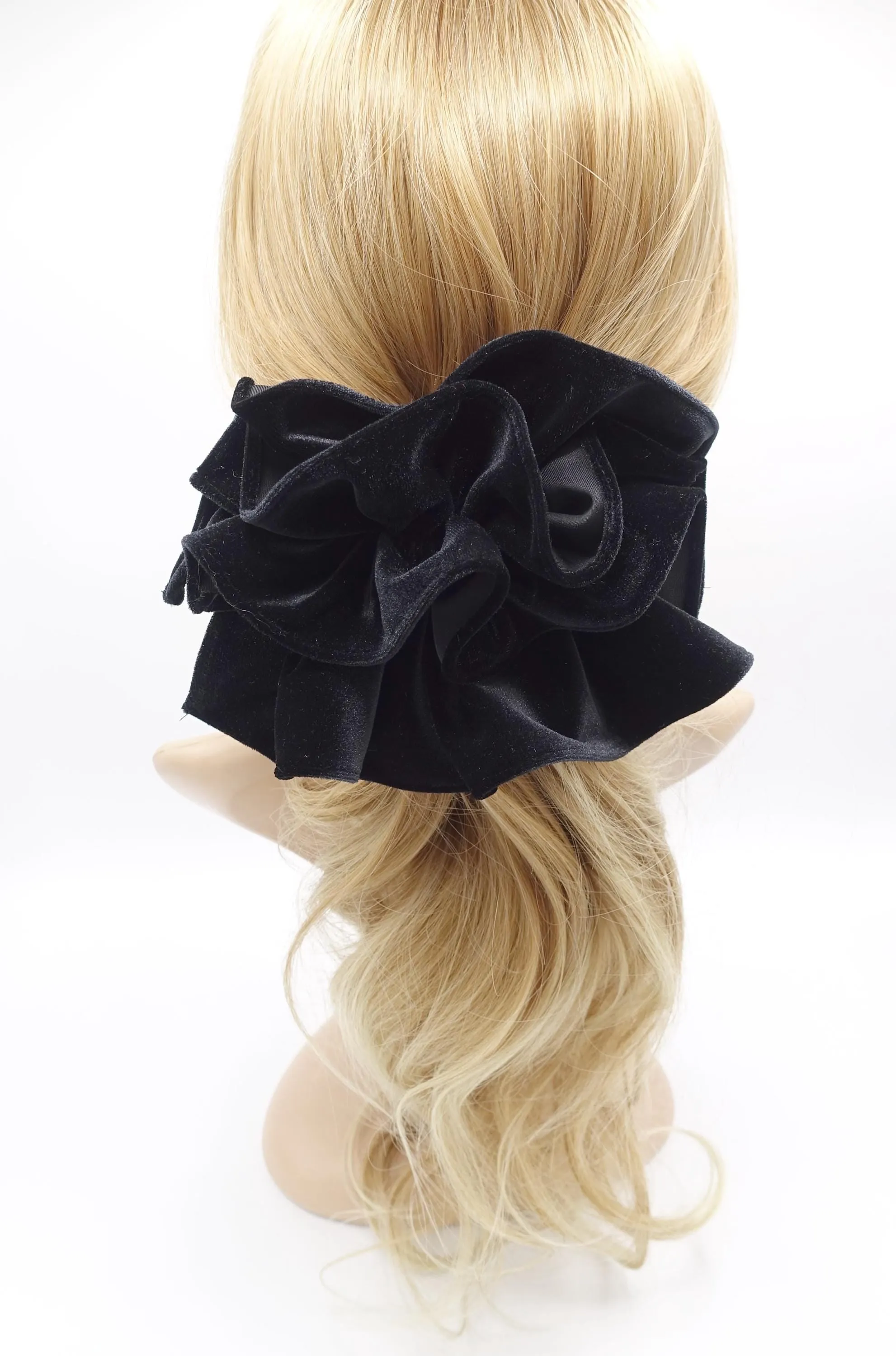 velvet ruffle bow barrette for women