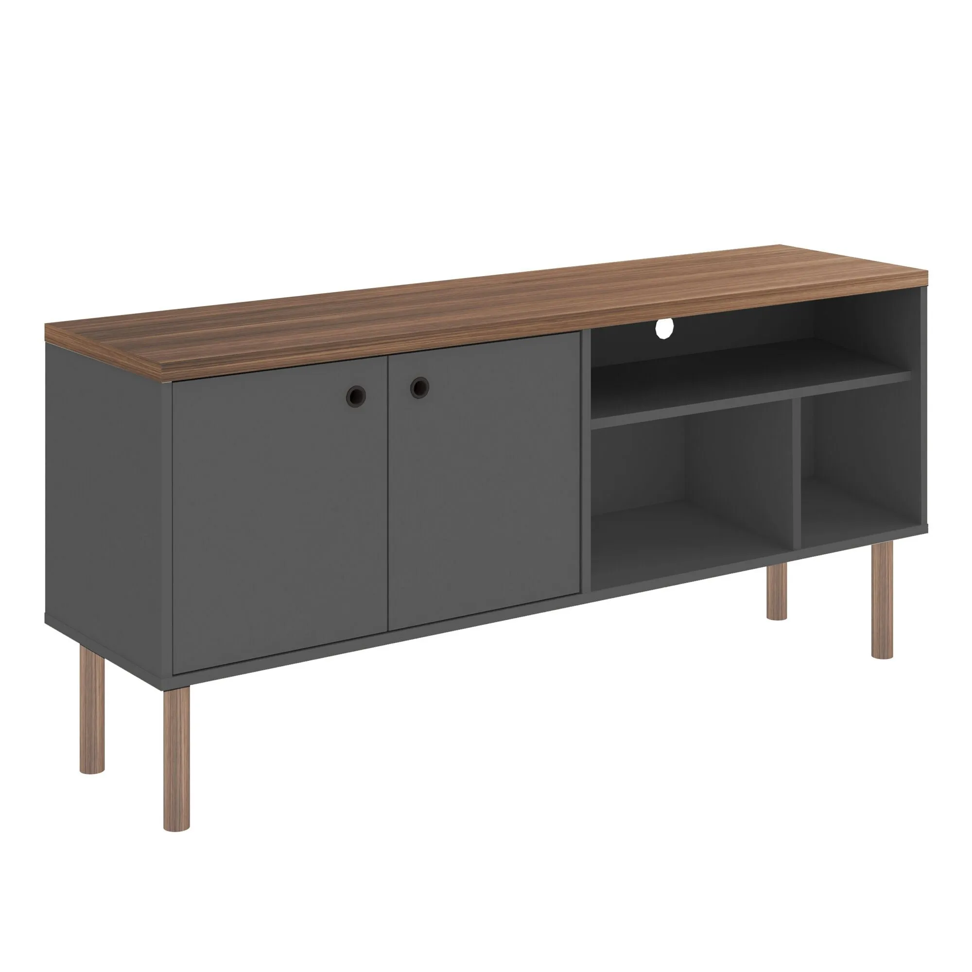 Windsor 53.54 Modern TV Stand with Media Shelves and Solid Wood Legs in Grey and Nature