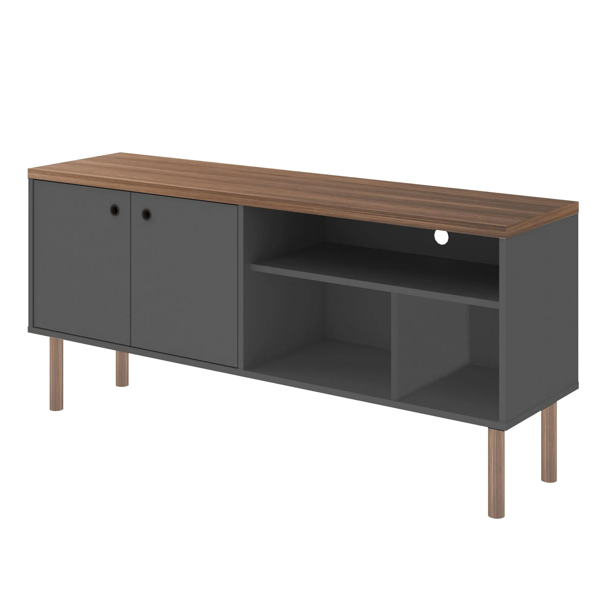 Windsor 53.54 Modern TV Stand with Media Shelves and Solid Wood Legs in Grey and Nature