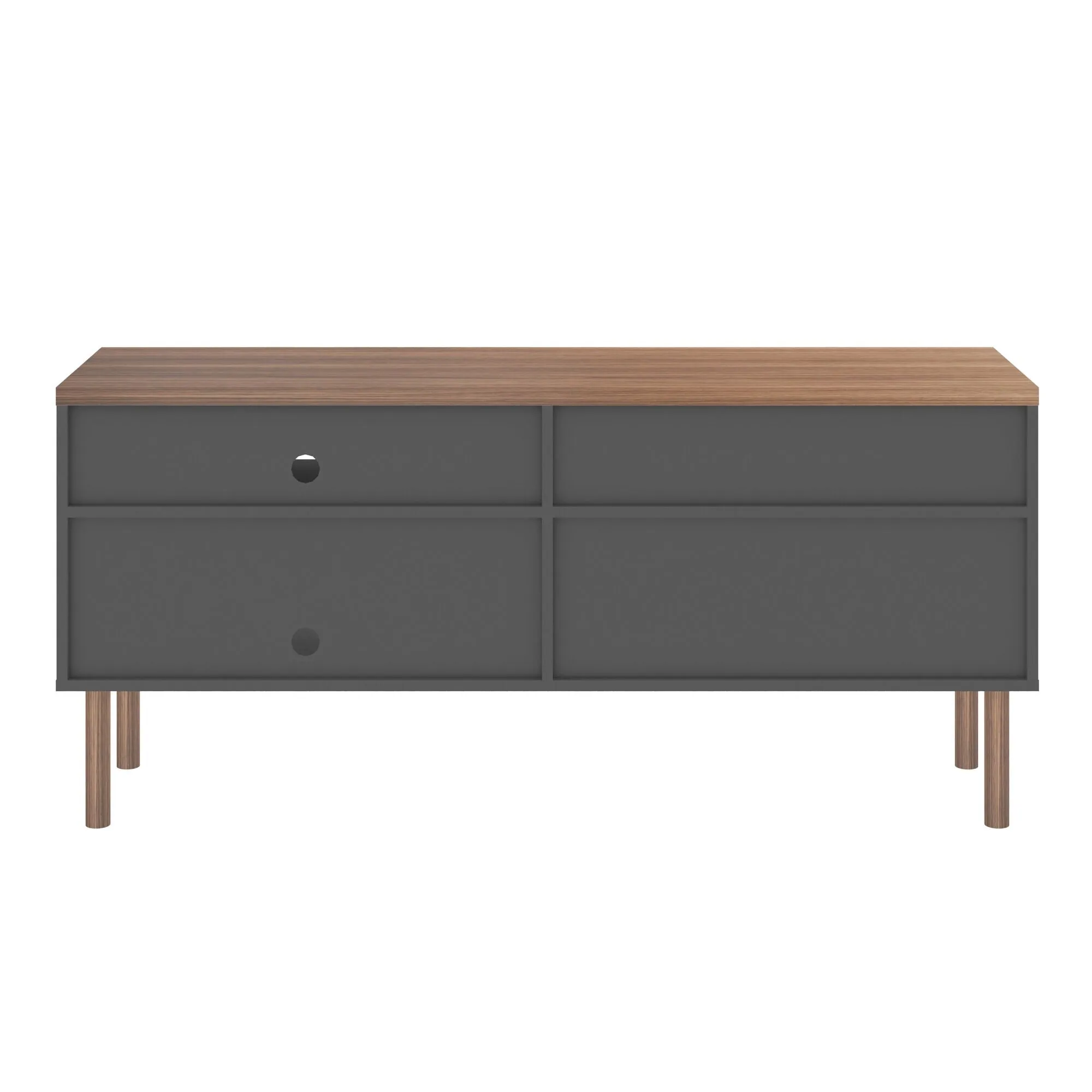 Windsor 53.54 Modern TV Stand with Media Shelves and Solid Wood Legs in Grey and Nature