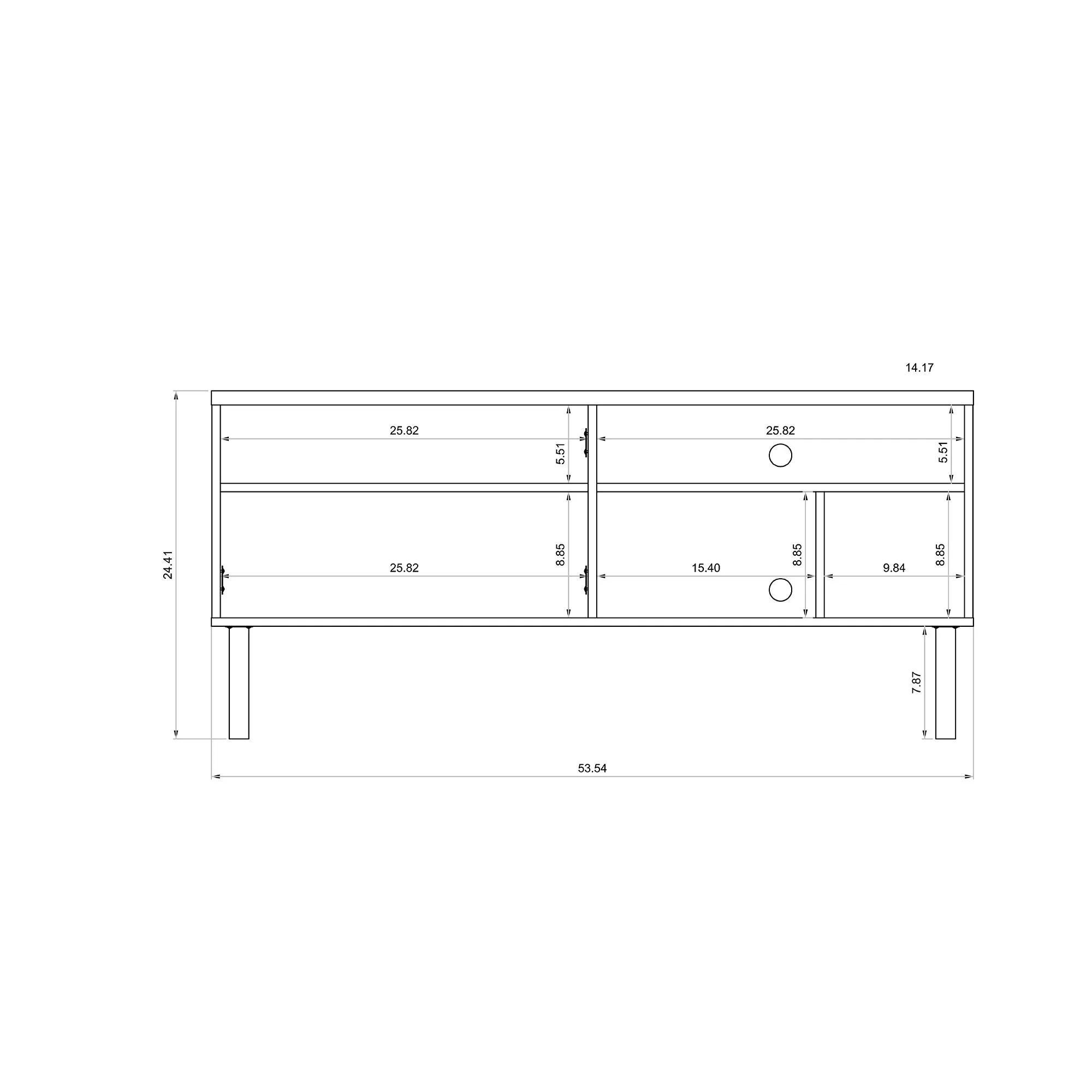 Windsor 53.54 Modern TV Stand with Media Shelves and Solid Wood Legs in Grey and Nature