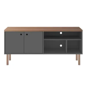 Windsor 53.54 Modern TV Stand with Media Shelves and Solid Wood Legs in Grey and Nature